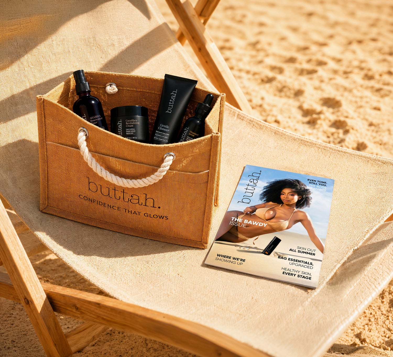 Beach bag and magazine