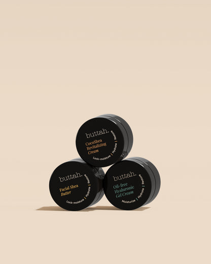 Buttah Skin Skincare Trio Mini Travel Set - Moisturizing Sample Kit for Melanin-Rich Skin