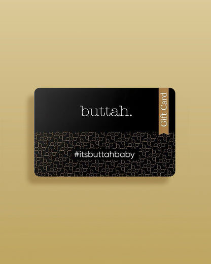 Black Buttah Skin gift card on a gold background